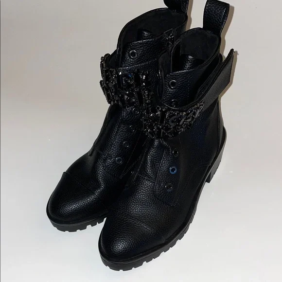 Karl Lagerfeld Black Embellished Combat Boots size 6, very good condition - Picture 3 of 7